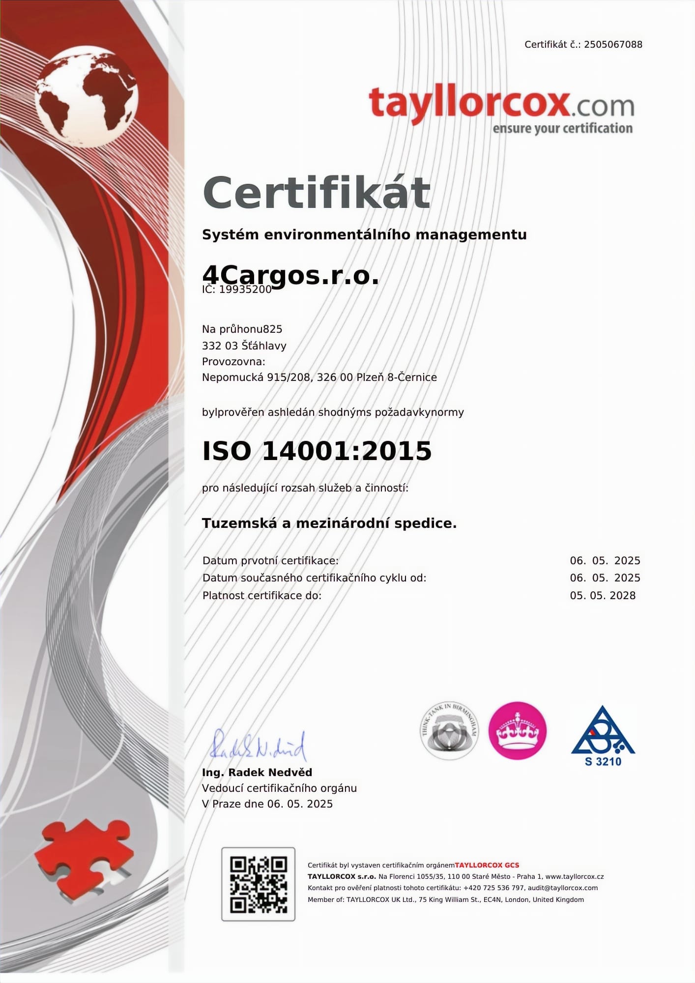 Certifikát ISO 9001 a 14001
